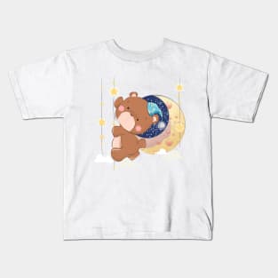 cute bear climbing moon Kids T-Shirt